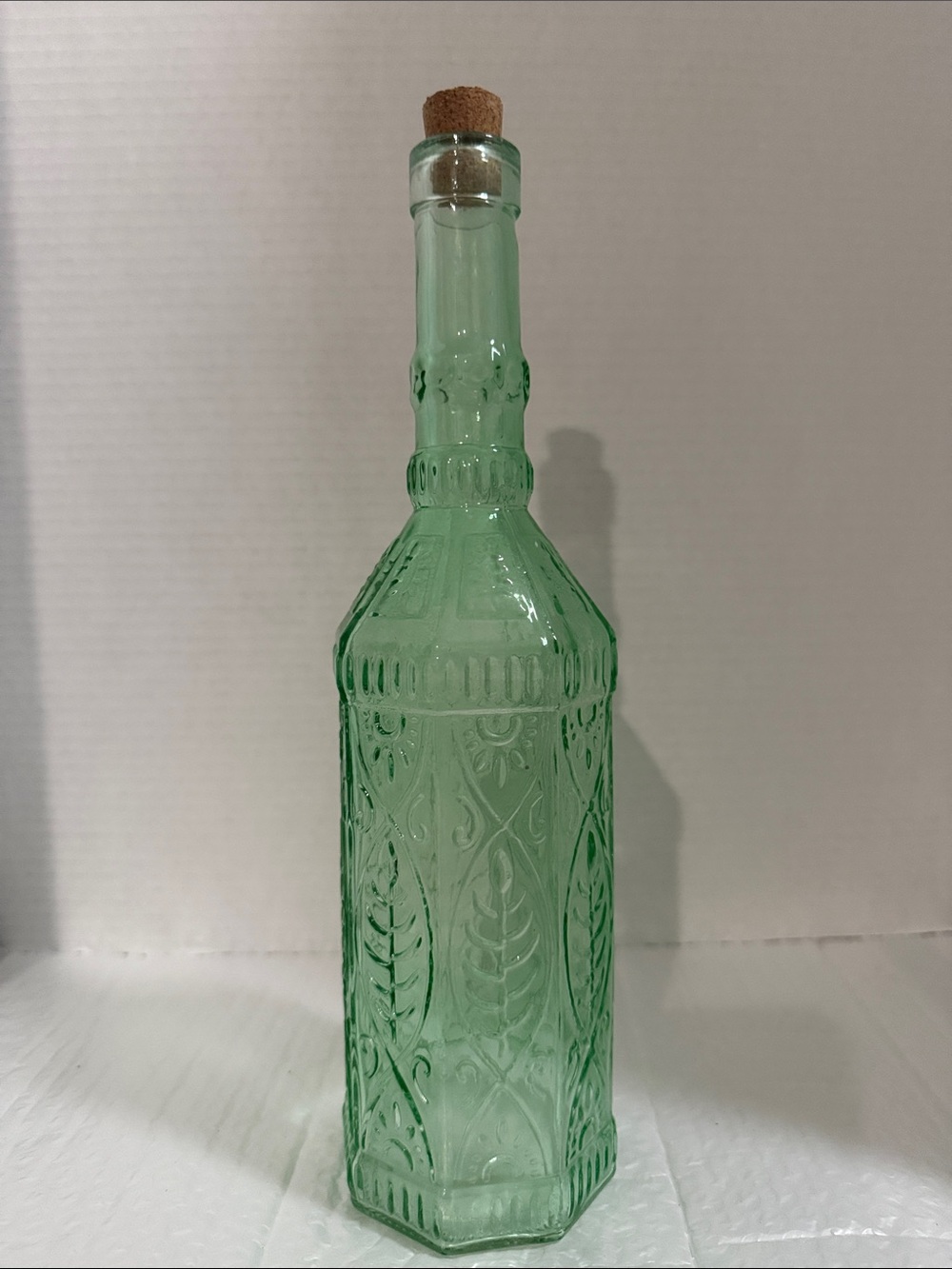 Green Embossed Glass Bottle with Cork